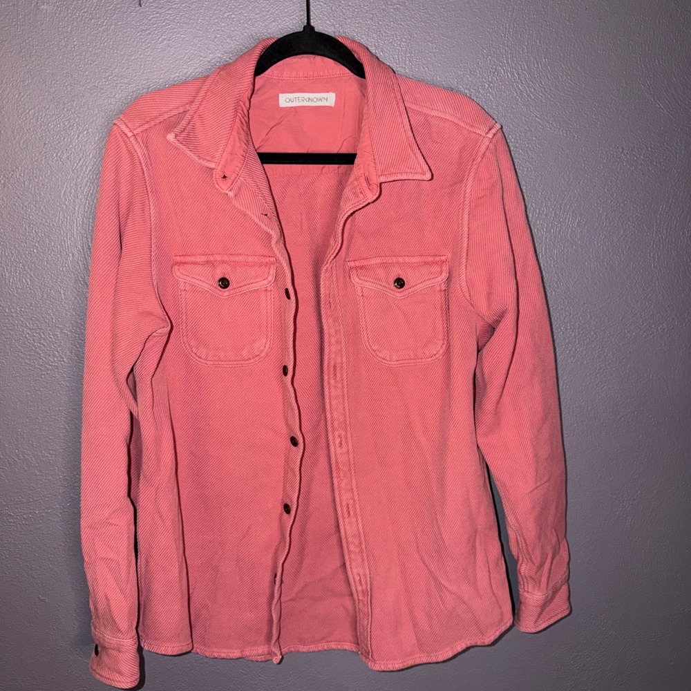 Outerknown Blanket Shirt Mens Sz S Salmon Organic Cotton Twill Shacket Unisex